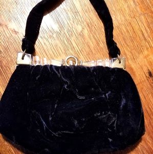 C1950 Black Velvet Little Purse Carved Lucite